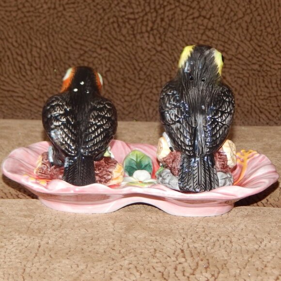 Corner Ruby Tropical Collection Birds Salt Pepper Shakers Tray Set Ceramic NEW - Picture 7 of 9